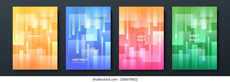 Modern abstract covers set, minimal covers design. Colorful yellow blue orange green geometric background, vector illustration.