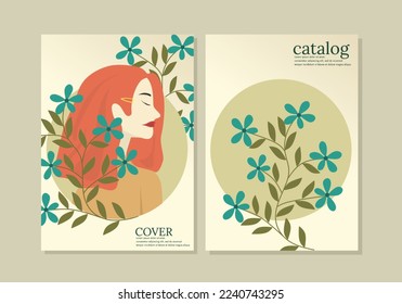 Montaje de cubiertas abstractas modernas, diseño mínimo de cubiertas. mujer de fondo de ilustración con flores, ilustración vectorial.