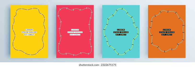 Montaje de cubiertas abstractas modernas, diseño mínimo de cubiertas. Fondo geométrico colorido, ilustración vectorial.