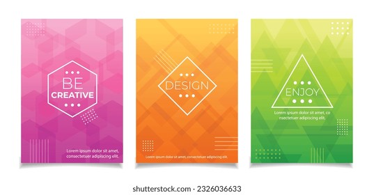 Montaje de cubiertas abstractas modernas, diseño mínimo de cubiertas. Fondo geométrico colorido, polígono, ilustración vectorial.