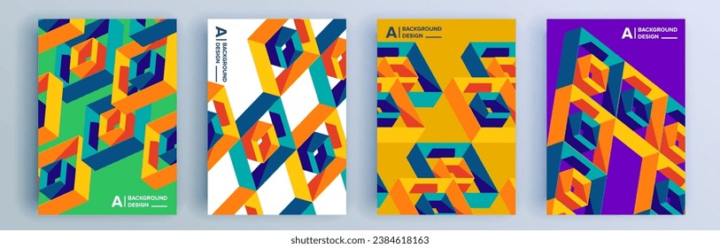 Moderne abstrakte Cover-Set, minimales Cover-Design. Farbiger geometrischer Hintergrund, Vektorgrafik.