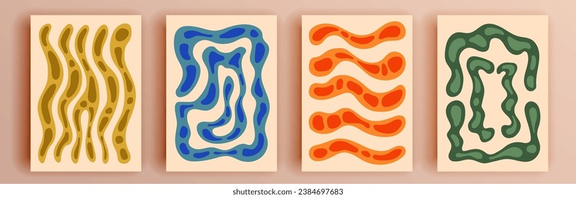 Montaje de cubiertas abstractas modernas, diseño mínimo de cubiertas. Fondo geométrico colorido, ilustración vectorial.