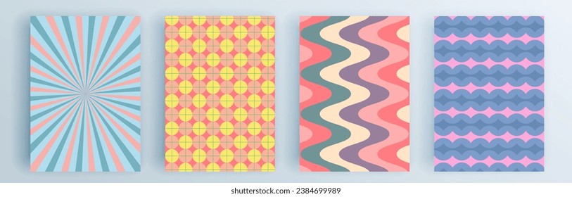 Montaje de cubiertas abstractas modernas, diseño mínimo de cubiertas. Fondo geométrico colorido, ilustración vectorial.