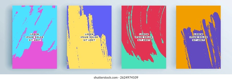 Modernes abstraktes Cover Set, minimales Cover Design. Farbiger geometrischer Hintergrund, Vektorgrafik.