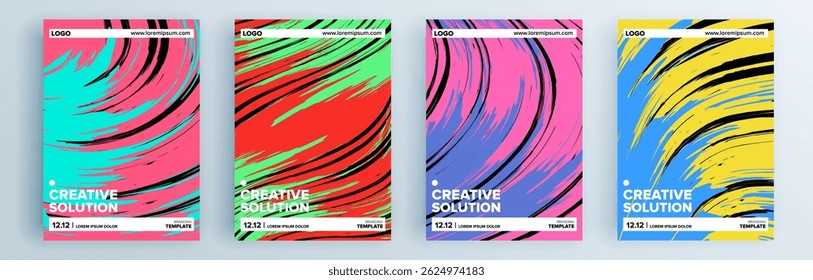 Moderno abstrato cobre conjunto, design de capas mínimas. Fundo geométrico colorido, ilustração vetorial.