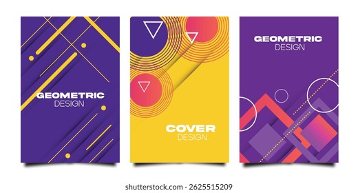 Modern abstract covers set minimal covers design. Colorful geometric shapes background