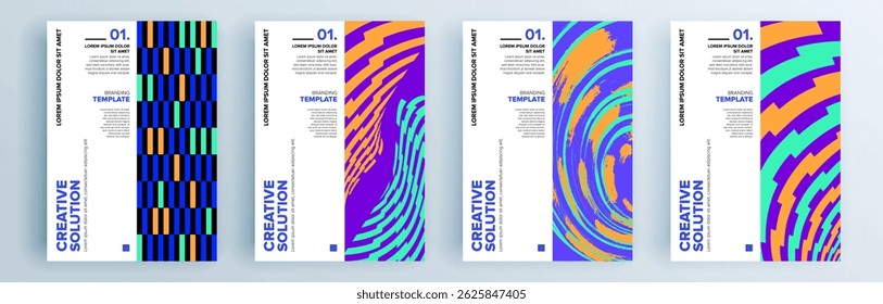 Conjunto de cubiertas abstractas modernas, diseño de cubiertas mínimas. Fondo geométrico colorido, Ilustración vectorial.