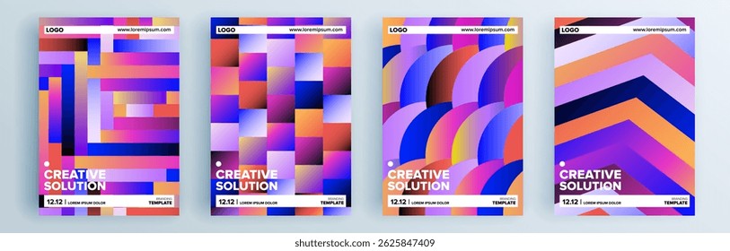 Modernes abstraktes Cover Set, minimales Cover Design. Farbiger geometrischer Hintergrund, Vektorgrafik.