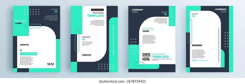 Modernes abstraktes Cover Set, minimales Cover Design. Farbiger geometrischer Hintergrund, Vektorgrafik.

