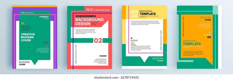 Modernes abstraktes Cover Set, minimales Cover Design. Farbiger geometrischer Hintergrund, Vektorgrafik.


