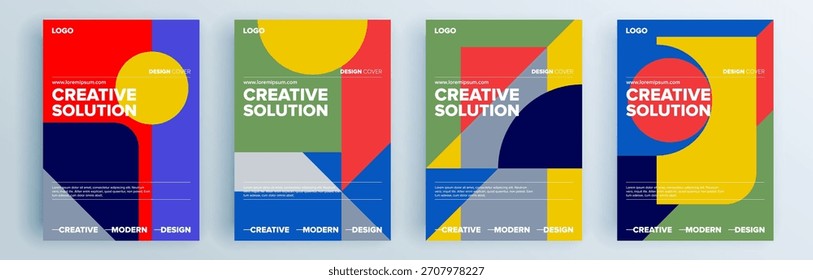 Modernes abstraktes Cover Set, minimales Cover Design. Farbiger geometrischer Hintergrund, Vektorgrafik.