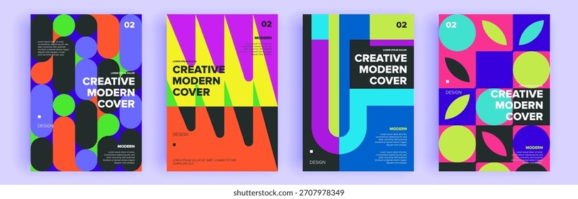 Conjunto de cubiertas abstractas modernas, diseño de cubiertas mínimas. Fondo geométrico colorido, Ilustración vectorial.

