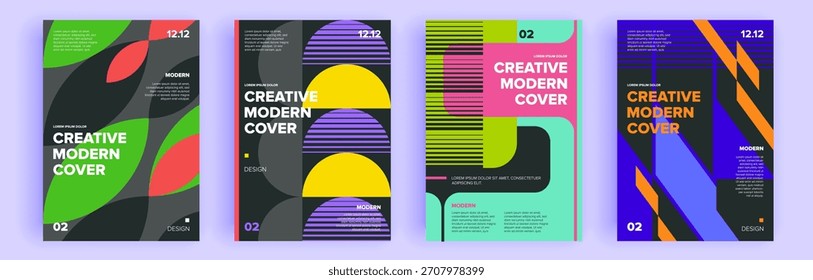 Moderno abstrato cobre conjunto, design de capas mínimas. Fundo geométrico colorido, ilustração vetorial.

