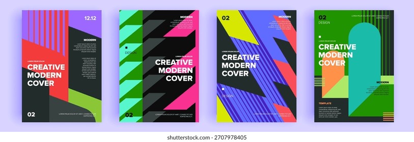 Conjunto de cubiertas abstractas modernas, diseño de cubiertas mínimas. Fondo geométrico colorido, Ilustración vectorial.

