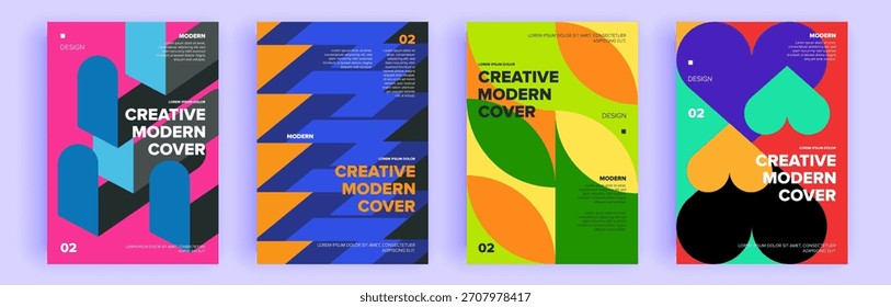Modernes abstraktes Cover Set, minimales Cover Design. Farbiger geometrischer Hintergrund, Vektorgrafik.

