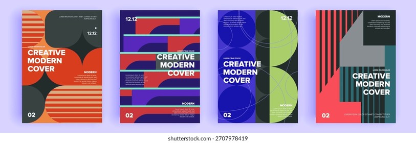 Conjunto de cubiertas abstractas modernas, diseño de cubiertas mínimas. Fondo geométrico colorido, Ilustración vectorial.

