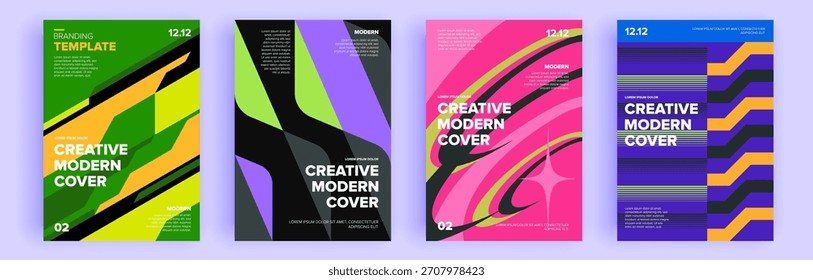 Conjunto de cubiertas abstractas modernas, diseño de cubiertas mínimas. Fondo geométrico colorido, Ilustración vectorial.

