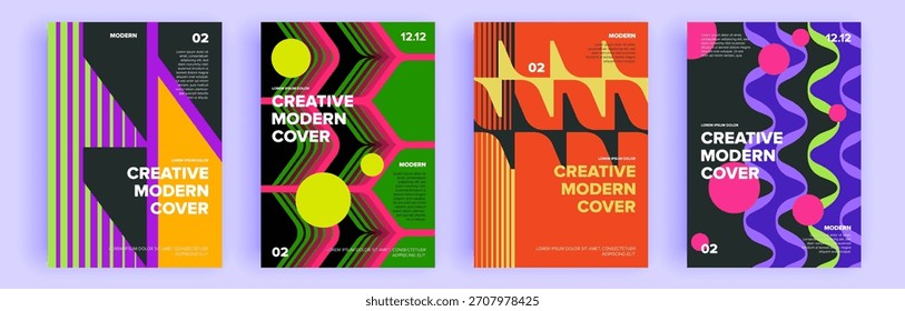 Moderno abstrato cobre conjunto, design de capas mínimas. Fundo geométrico colorido, ilustração vetorial.

