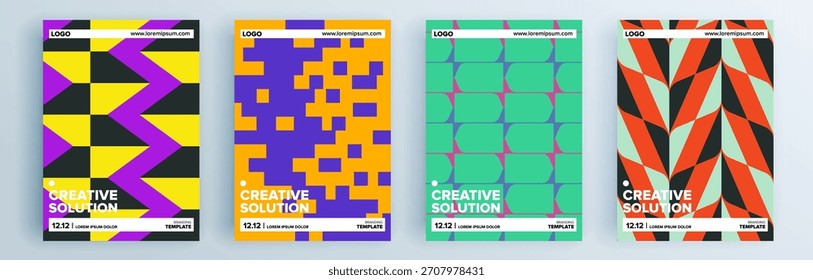 Conjunto de cubiertas abstractas modernas, diseño de cubiertas mínimas. Fondo geométrico colorido, Ilustración vectorial.

