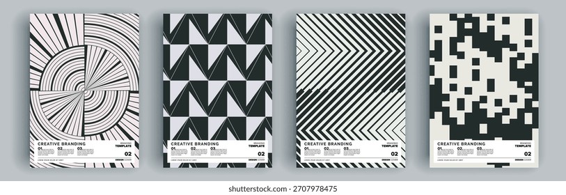 Conjunto de cubiertas abstractas modernas, diseño de cubiertas mínimas. Fondo geométrico colorido, Ilustración vectorial.


