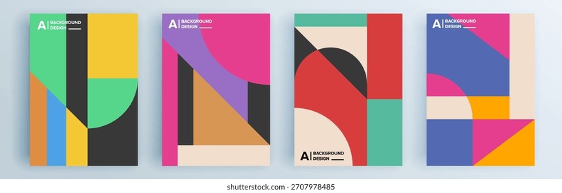 Moderno abstrato cobre conjunto, design de capas mínimas. Fundo geométrico colorido, ilustração vetorial.

