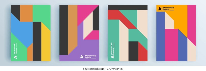 Moderno abstrato cobre conjunto, design de capas mínimas. Fundo geométrico colorido, ilustração vetorial.

