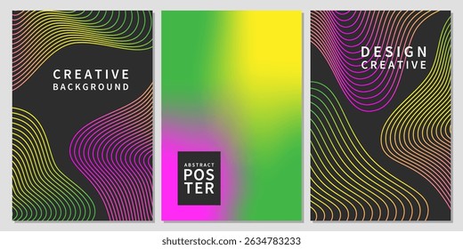 Conjunto de cubiertas abstractas modernas. Diseño de Plantilla minimalista con vibrantes ondas de línea de gradiente de perspectiva. Fondo de Vector para cartel, Anuncio, volante, anuncios. 


