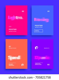 Modern abstract covers set. Motion blur text composition. Futuristic design. Vector illustration