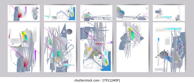 Modern abstract covers set texture foil pearl shades. Cool gradient shapes composition, vector covers design