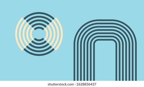Modern Abstract Creative abstract artwork featuring layered circular lines and bold arch shapes over a bright blue background, offering a dynamic and futuristic look.Artwork Background.