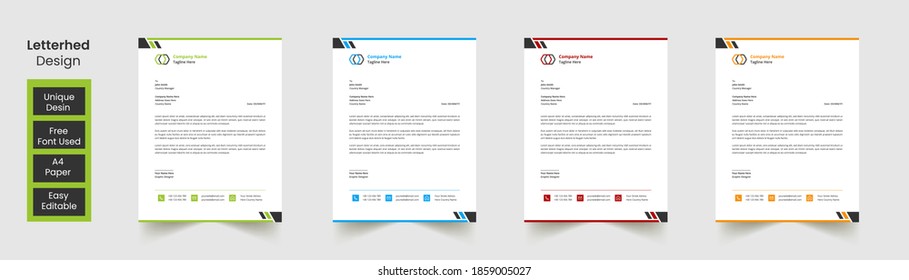 
Modernes, abstraktes, kreatives Corporate Professional Letterhead, Vorlage mit 4 Farbkombination 