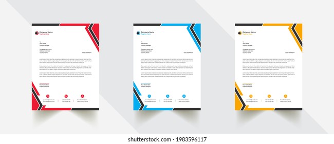 Modernes, abstraktes, kreatives Unternehmen Professional Letterhead, Vorlage mit 3 Farben