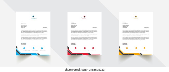 Modernes, abstraktes, kreatives Unternehmen Professional Letterhead, Vorlage mit 3 Farben
