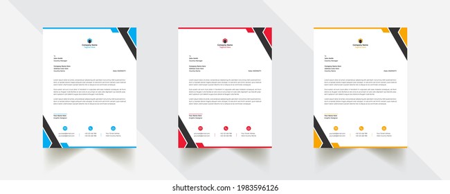 Modern Abstract Creative corporate Professional Letterhead, template with 3 color