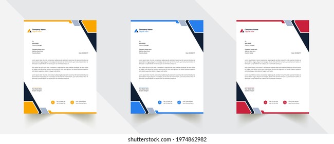 Modern Abstract Creative Professional letterhead with 3 color