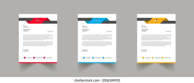 Modern Abstract Creative Professional Letterhead Template with 3 color