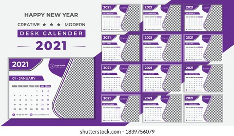Modern Abstract Creative Professional Modern Purple 2021 Trendy Desk  Calendar Design
