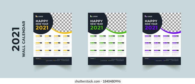 Diseño de plantilla de calendario profesional de pared profesional creativo y abstracto moderno 2021	