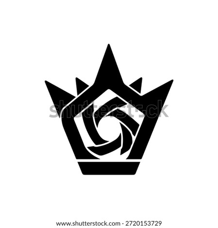 Modern Abstract Crown Icon with Central Spiral Aperture Motif