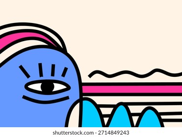 Modern abstract cubism illustration featuring a stylized expressive eye and symbolic shapes with bold outlines