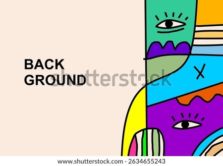 A modern abstract cubist illustration featuring stylized human faces with expressive eyes