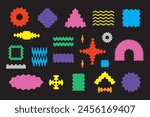 Modern Abstract cute wavy flat solid and blank colorful random odd shapes icons set design elements on black background