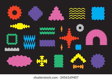 Modern Abstract cute wavy flat solid and blank colorful random odd shapes icons set design elements on black background