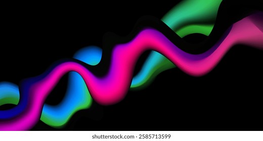 Modern abstract dark background with bright colored lines of smoke. Liquid Gradient wave shapes vector illustration. 
