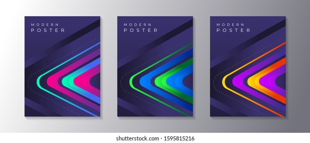 Modern Abstract Dark Background Cover set with glowing neon shape, applicable for poster, flyer, banner, magazine, etc