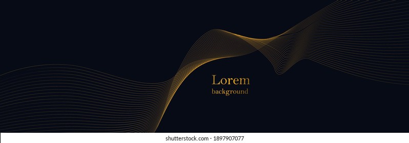 Fondo oscuro abstracto moderno con una ola dorada de líneas. Imitación de una onda sonora.  ilustración vectorial. Idóneo como fondo de fondo de fondo de fondo, portada, plantilla.