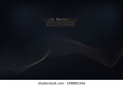 Modern abstract dark background with a golden wave of lines and dots. Imitation of a sound wave. vector illustration. Suitable as wallpaper background, cover, template.