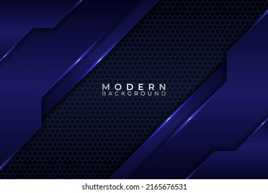 Modern Abstract Dark Background Technology Diagonal Metallic Overlapped Glossy Blue