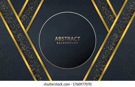 Modern abstract dark background vector. Elegant shape design with golden line. Texture with golden glitters dots element decoration.