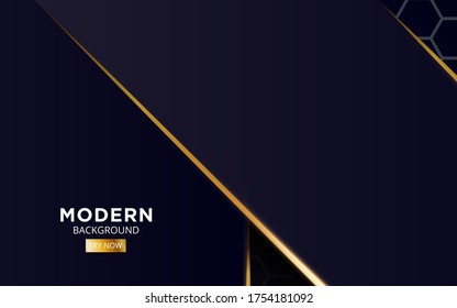 modern abstract dark blue background banner design, with shine gold line.Overlap layers with paper effect on textured background.